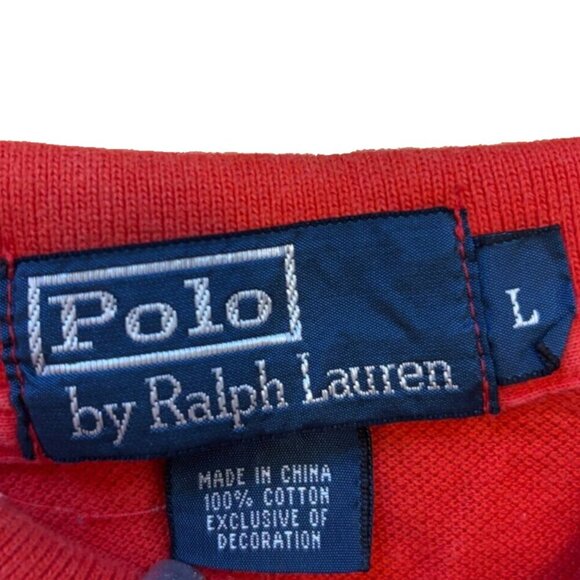Vintage 90s Polo Ralph Lauren Polo Shirt Mens Large L Red w/ Blue Logo - Picture 2 of 5